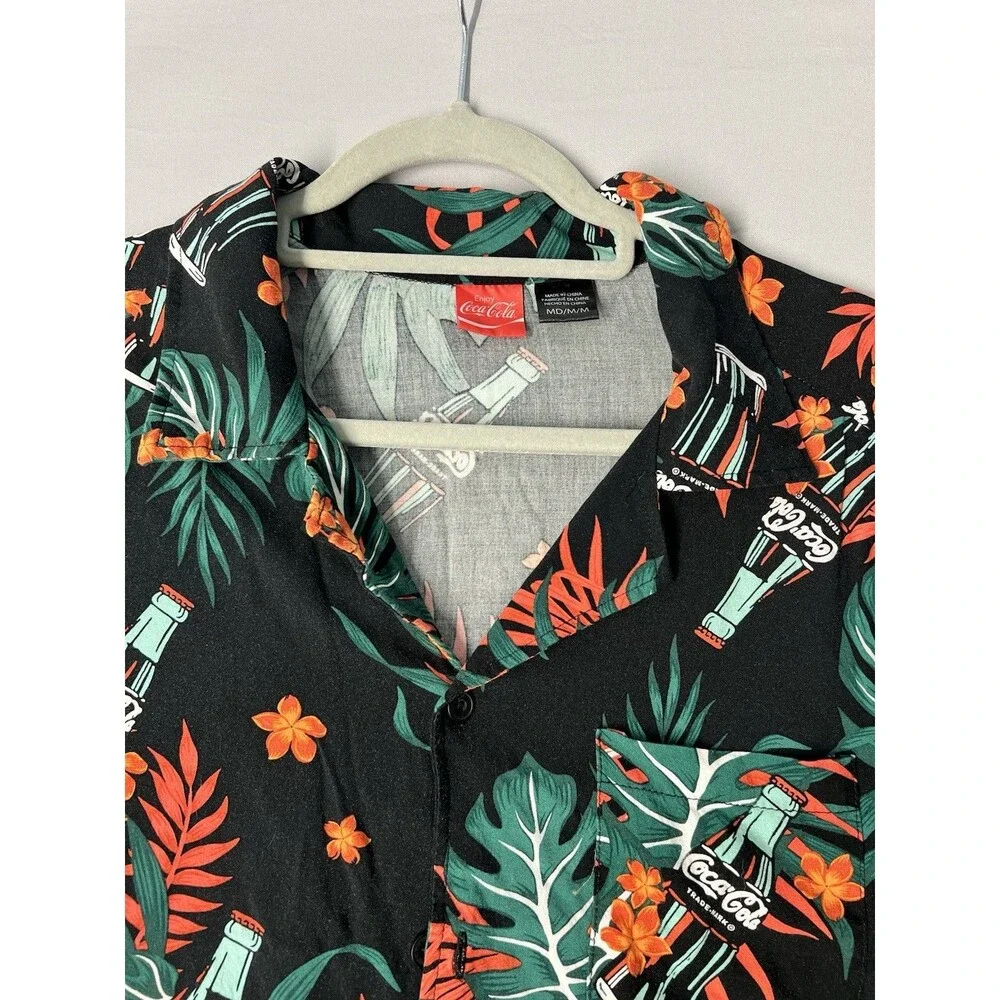 Vintage Coca Cola Hawaiian Aloha Shirt‎ Button Down Short Sleeve Men Size Medium